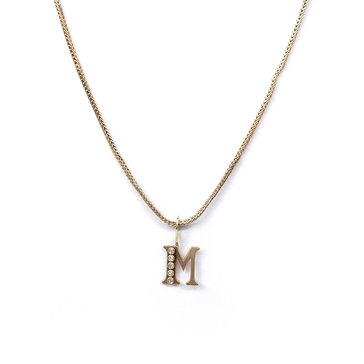 14K & 18K Gold Diamond 'M' Initial Pendant