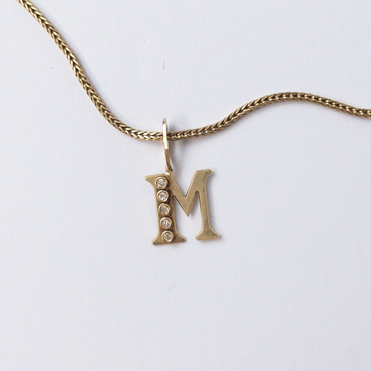 14K & 18K Gold Diamond 'M' Initial Pendant