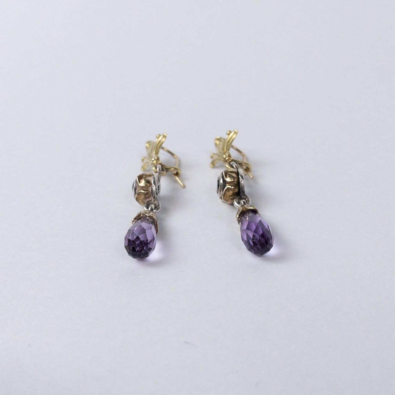 Sterling Silver & 18K Gold Purple Drop Earrings