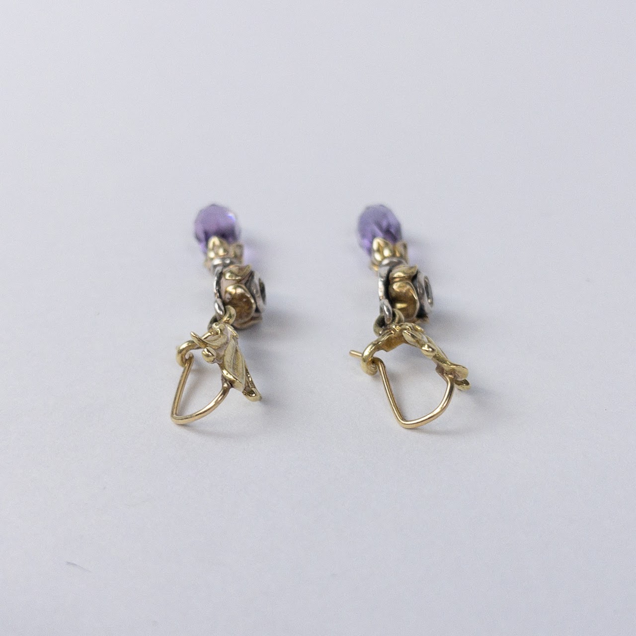 Sterling Silver & 18K Gold Purple Drop Earrings