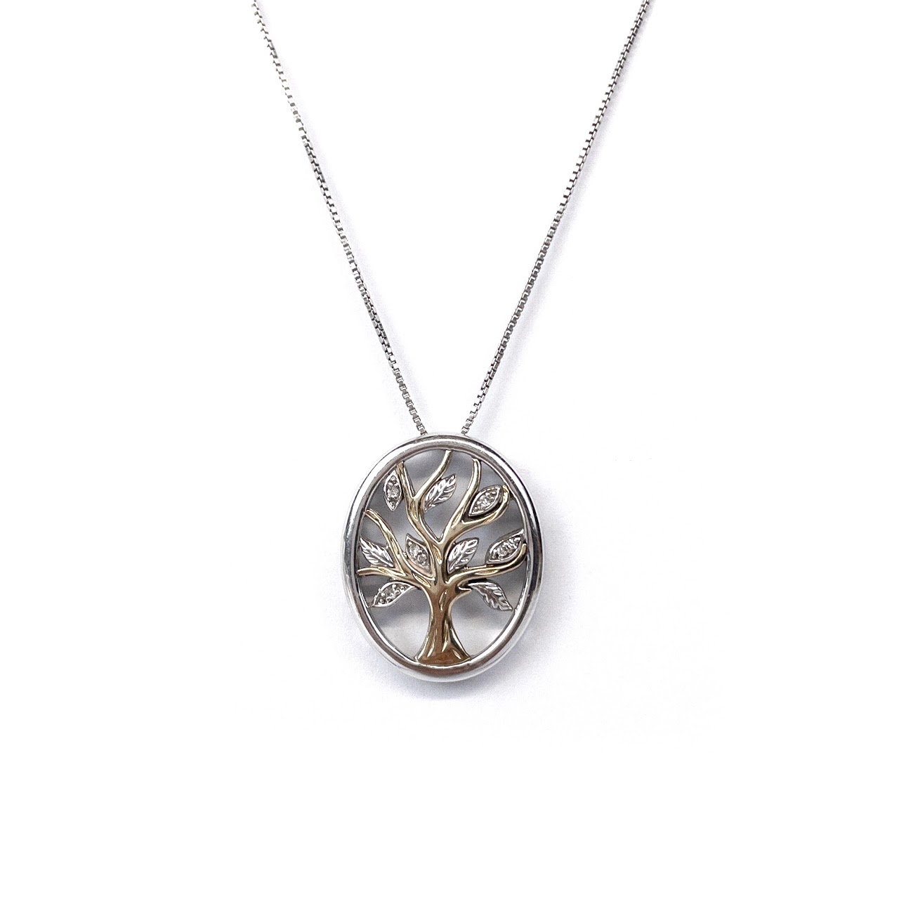 Sterling Silver, 14K Gold & Diamond Tree of Life Pendant