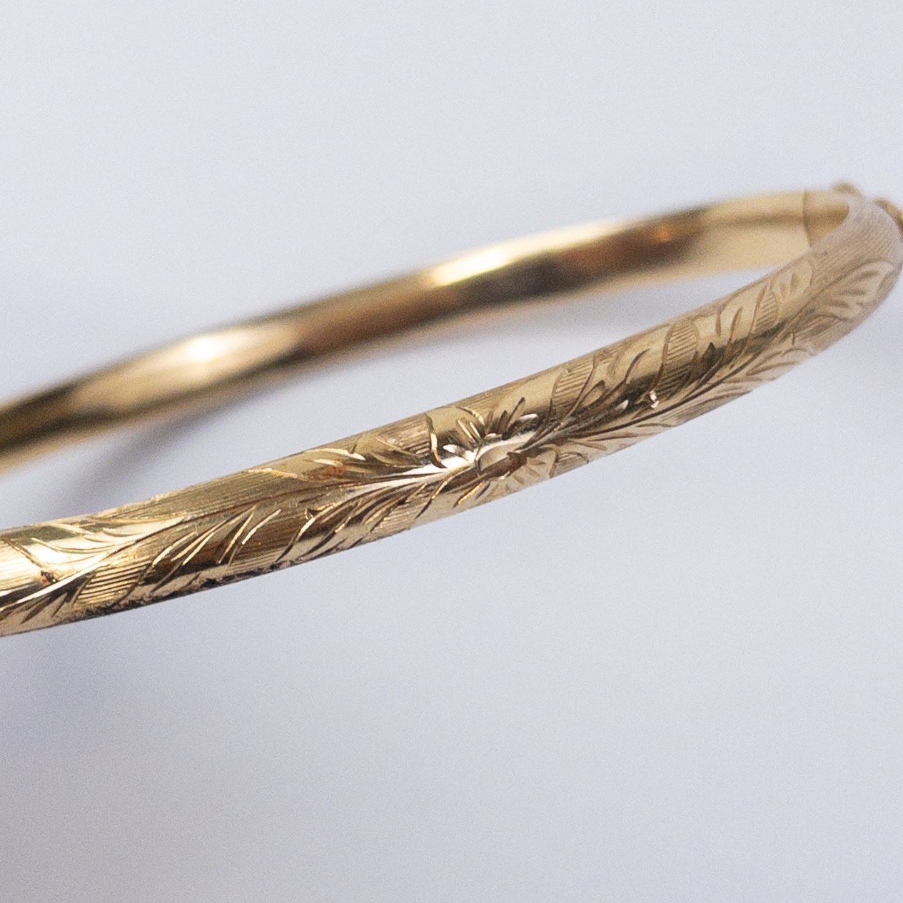 14K Gold Engraved Bangle Bracelet