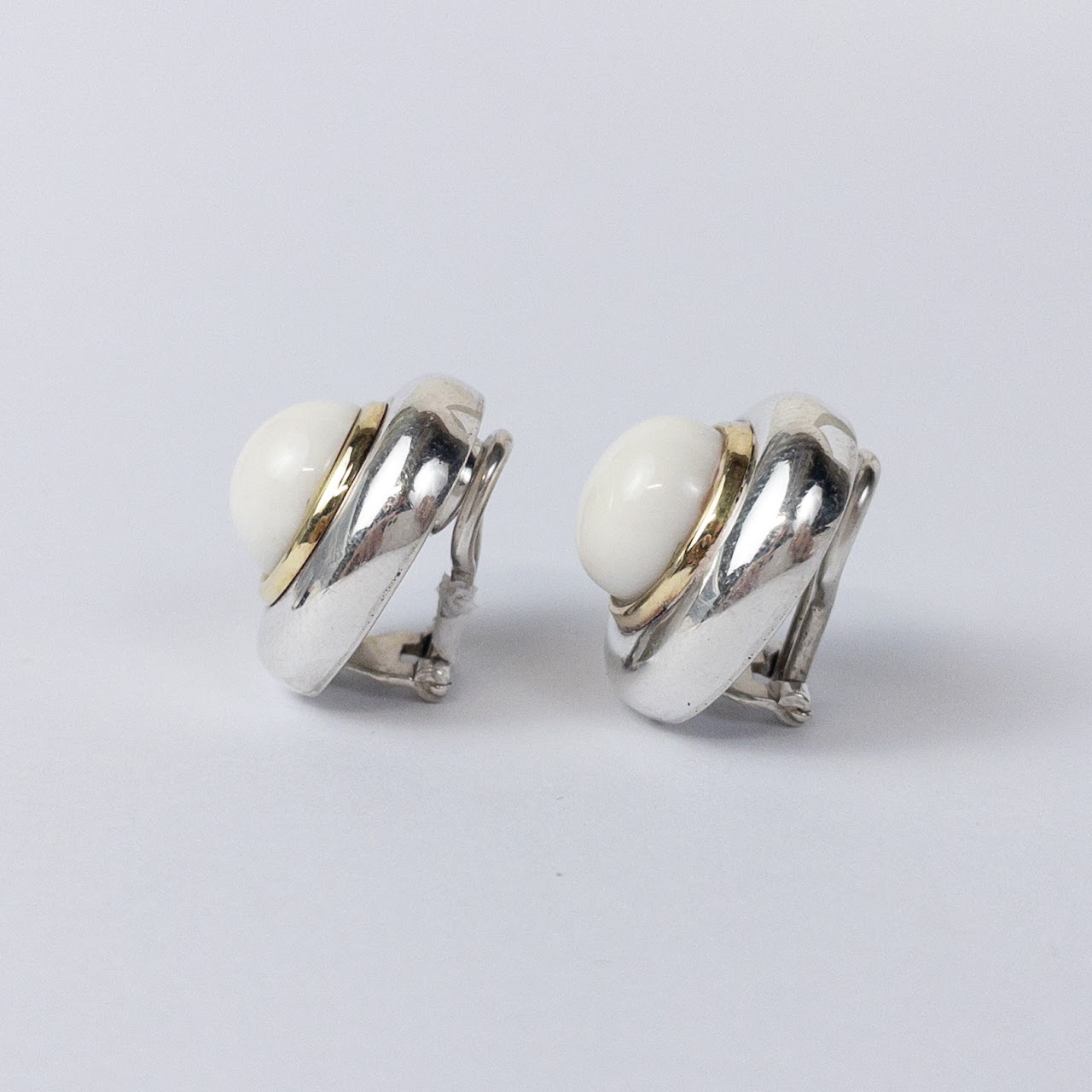 Sterling Silver & 18K Gold Enamel Clip Earrings