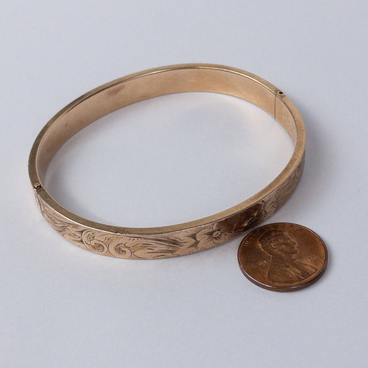 10K Gold Engraved Bangle Bracelet