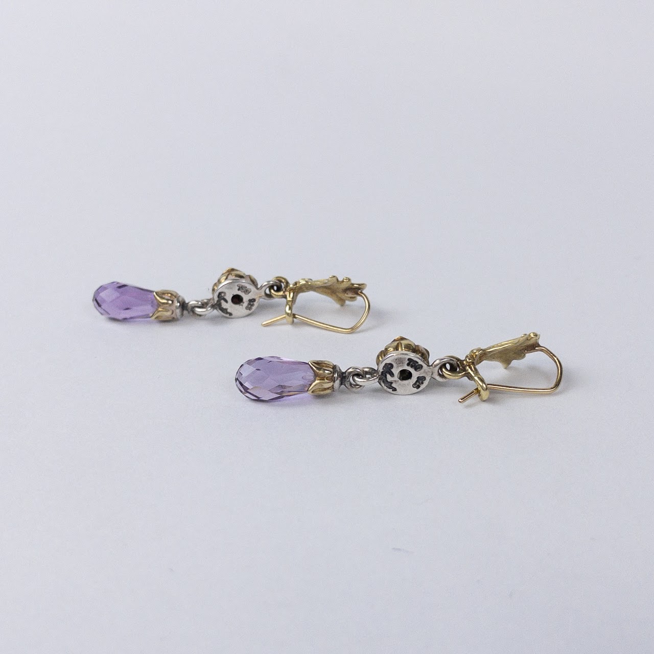 Sterling Silver & 18K Gold Purple Drop Earrings