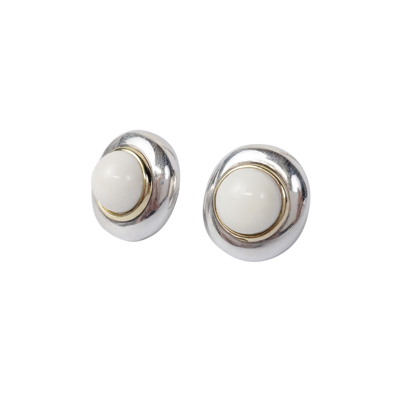 Sterling Silver & 18K Gold Enamel Clip Earrings