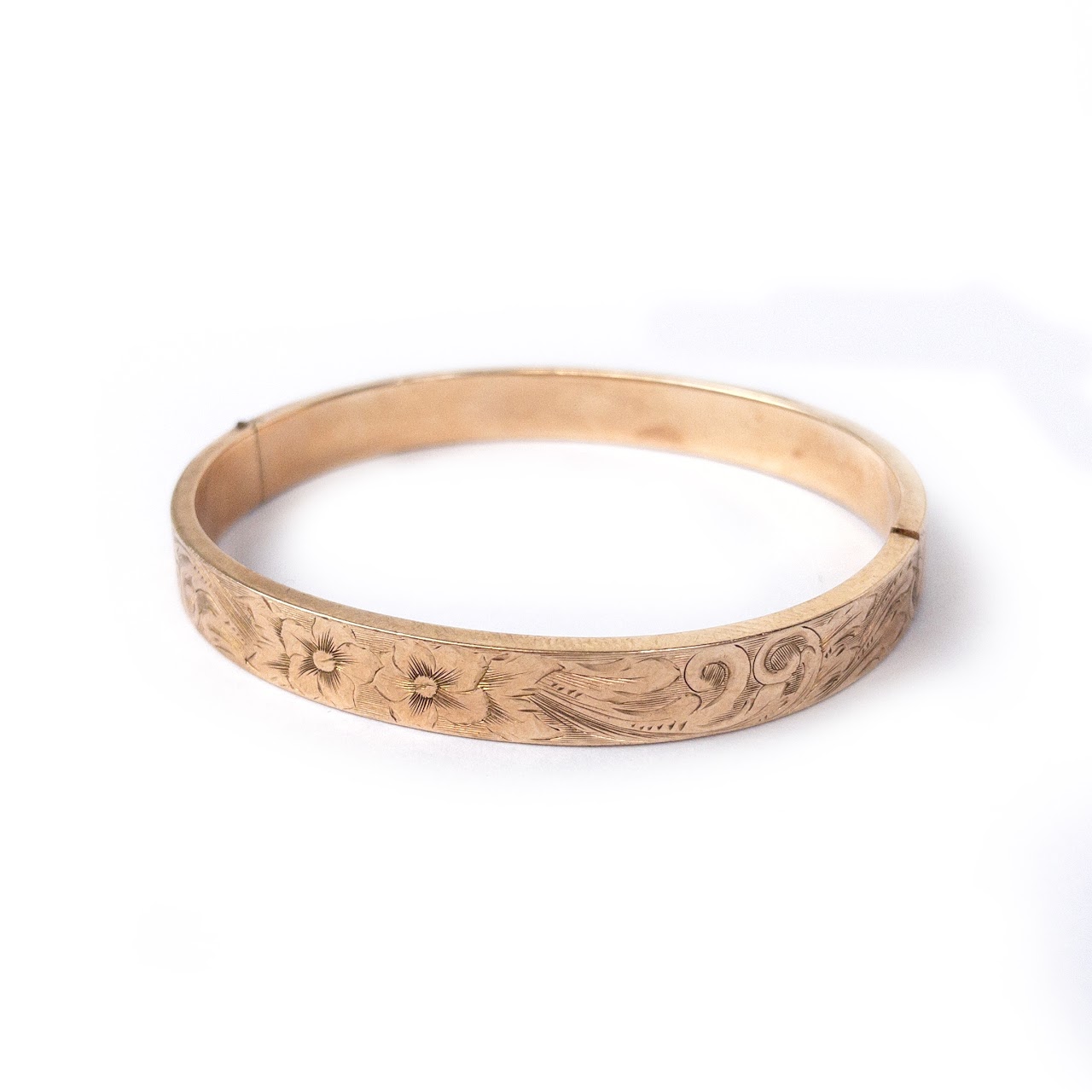 10K Gold Engraved Bangle Bracelet