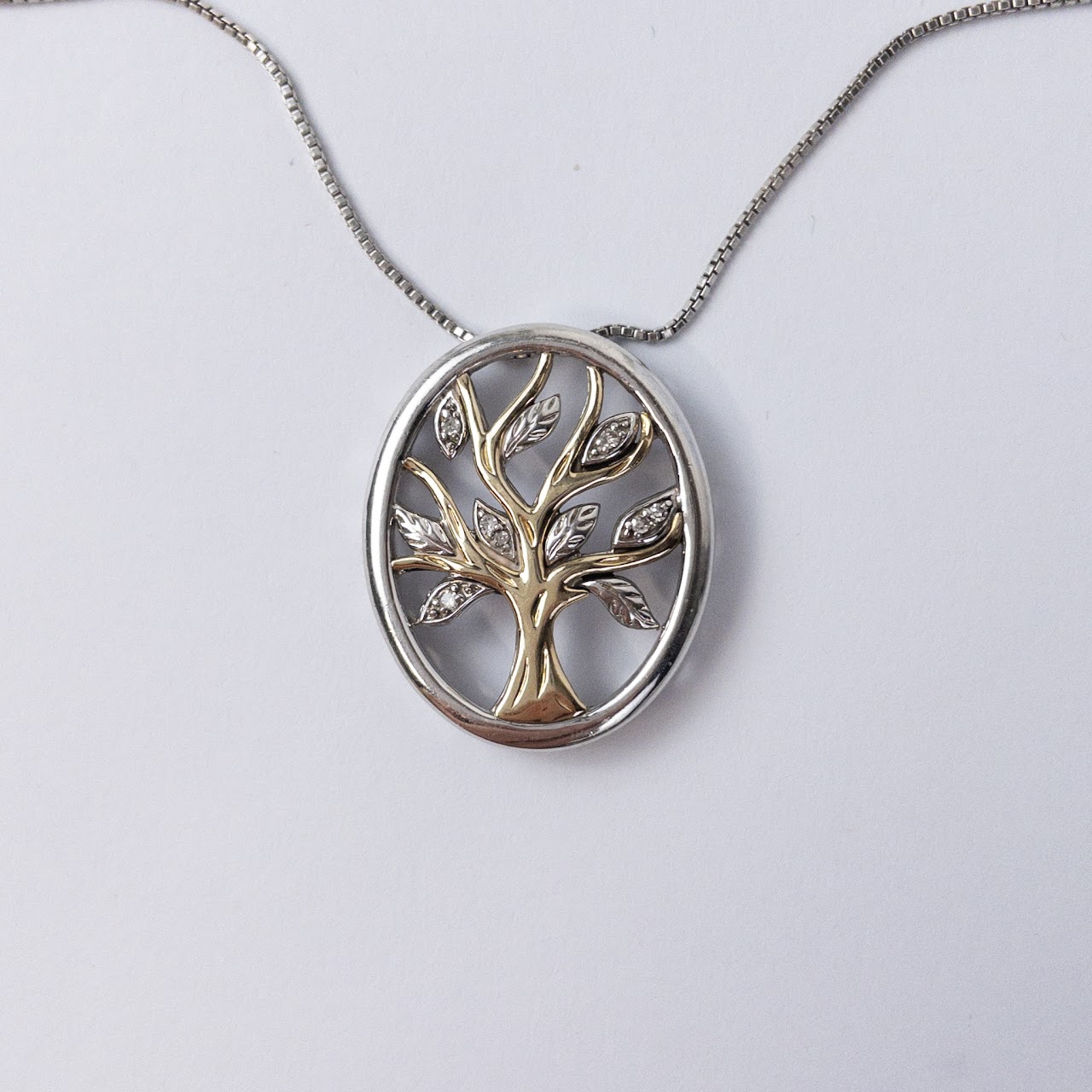 Sterling Silver, 14K Gold & Diamond Tree of Life Pendant