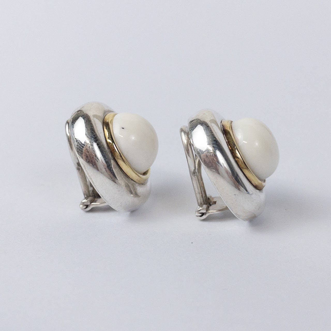 Sterling Silver & 18K Gold Enamel Clip Earrings