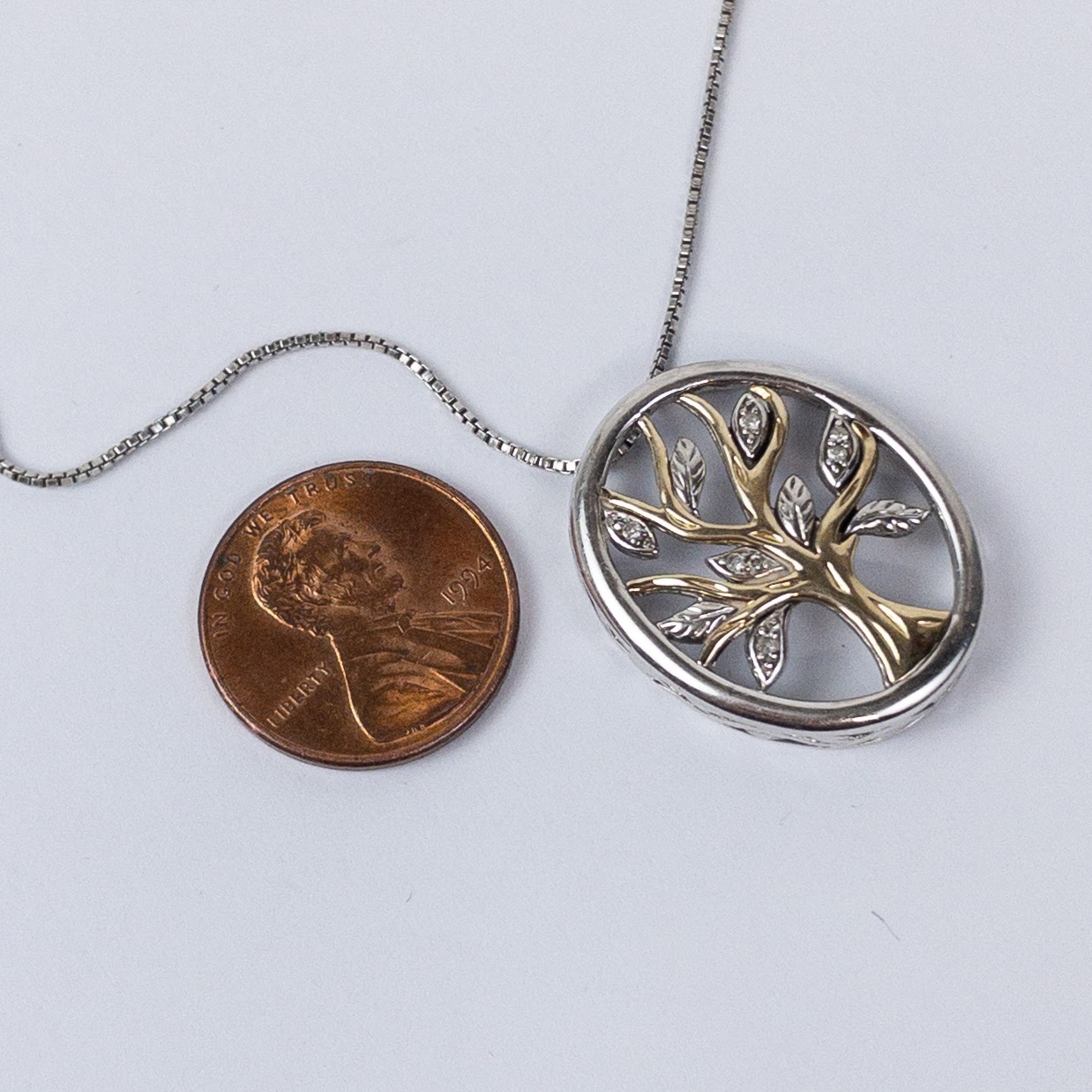 Sterling Silver, 14K Gold & Diamond Tree of Life Pendant