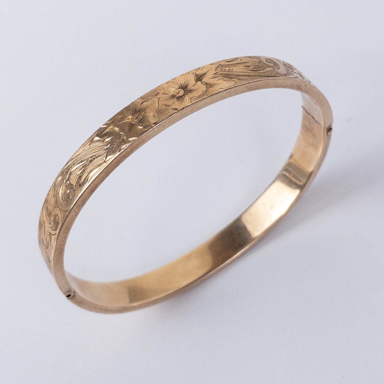 10K Gold Engraved Bangle Bracelet