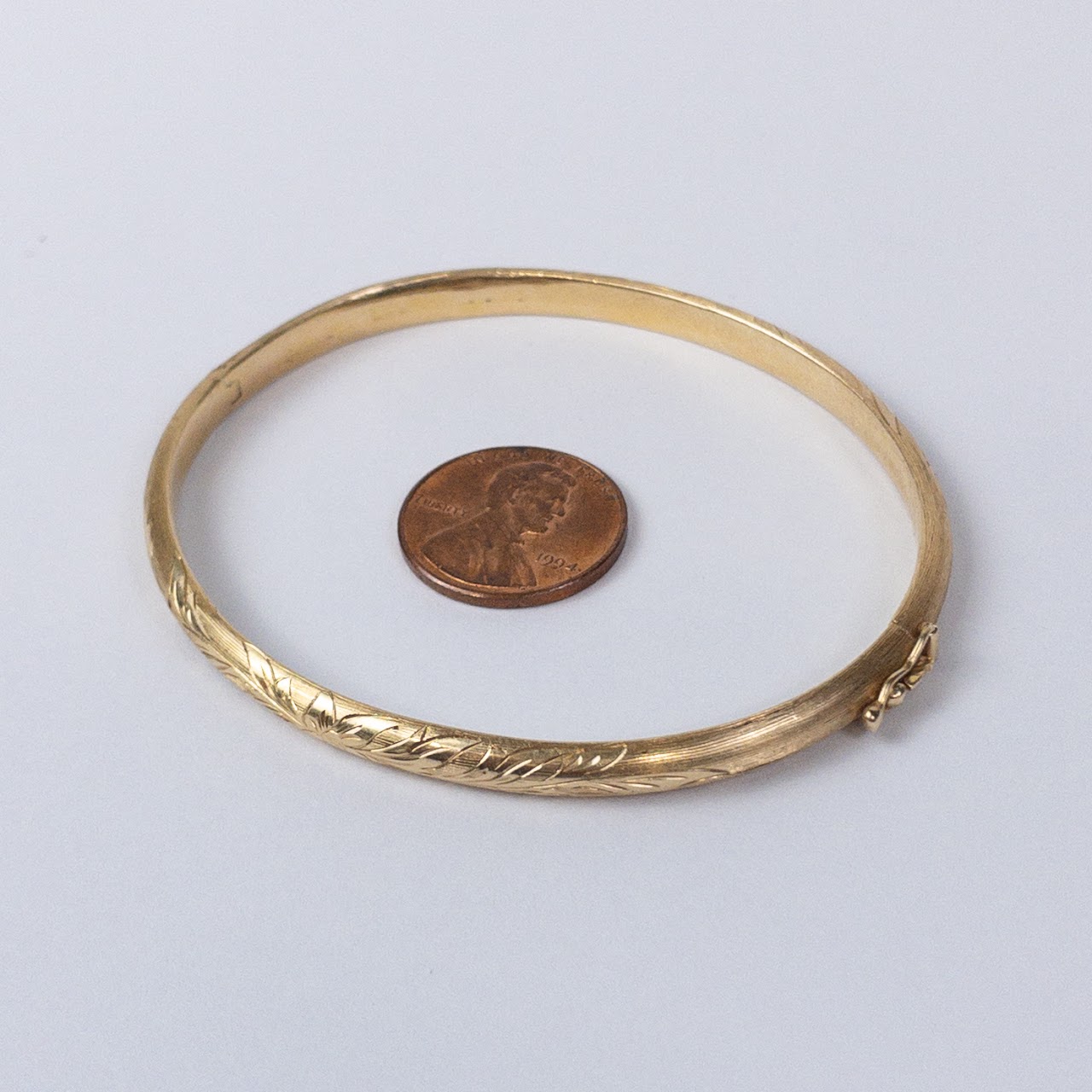 14K Gold Engraved Bangle Bracelet