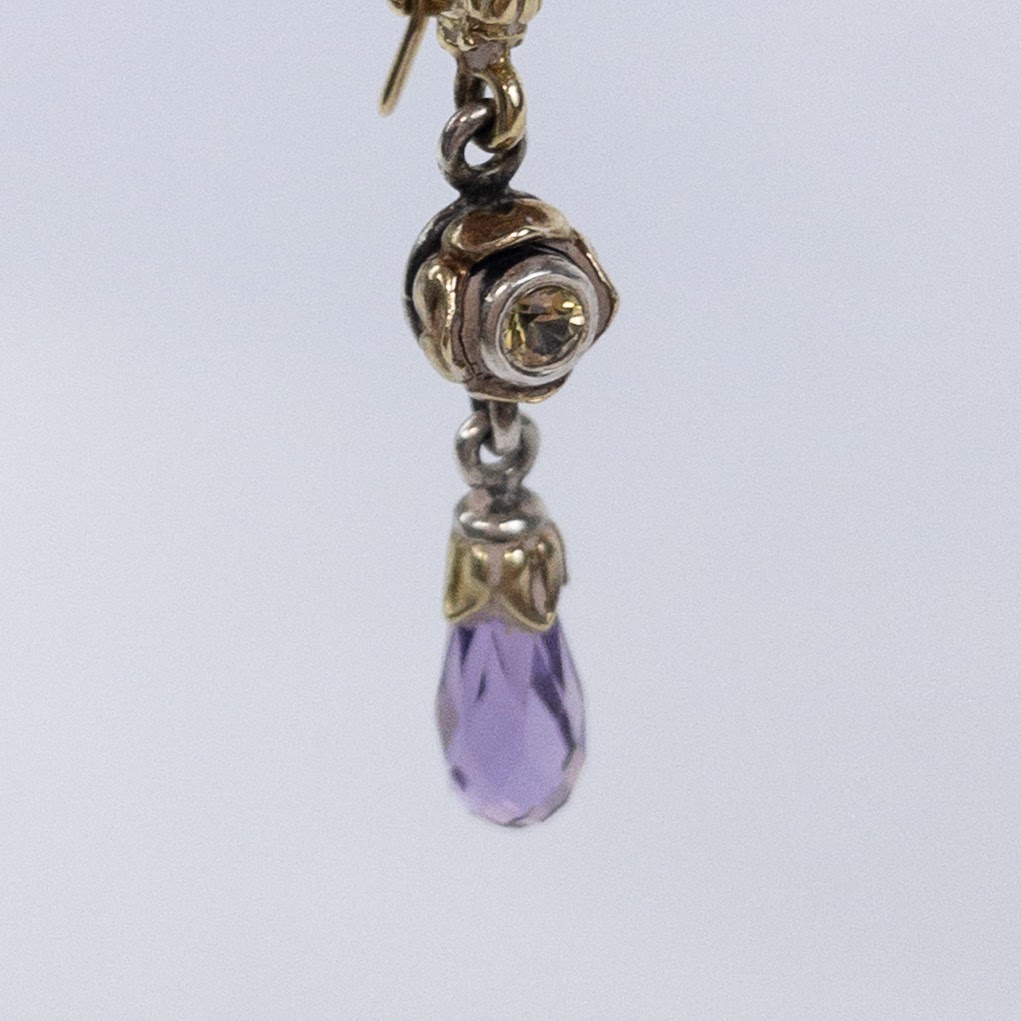 Sterling Silver & 18K Gold Purple Drop Earrings