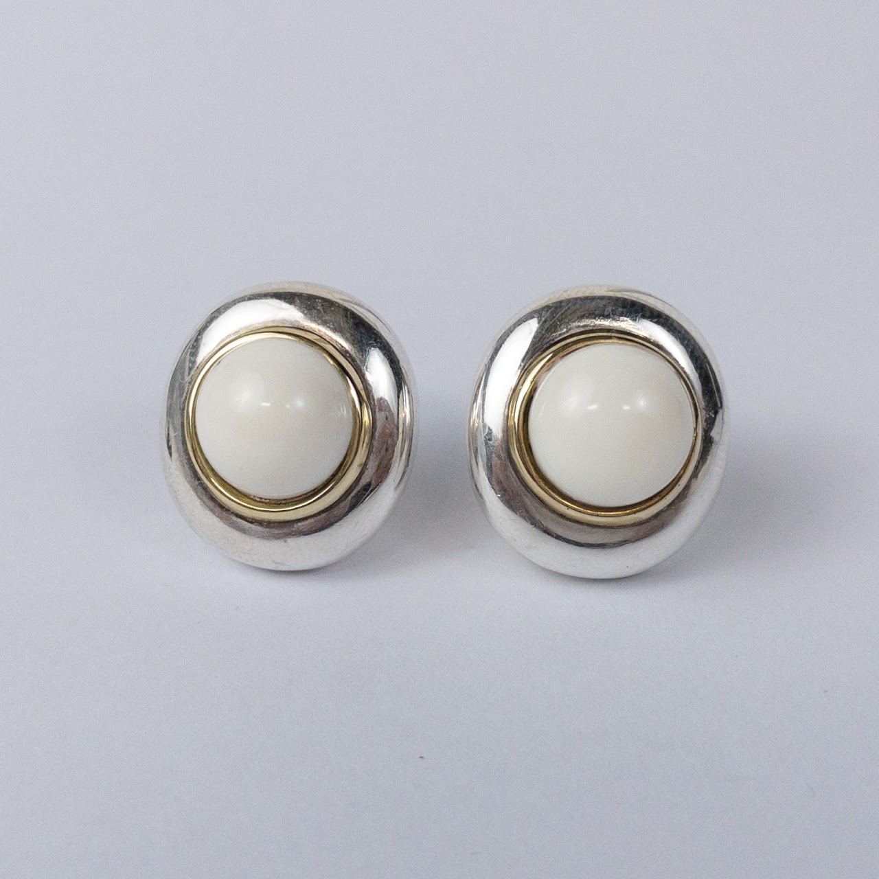 Sterling Silver & 18K Gold Enamel Clip Earrings