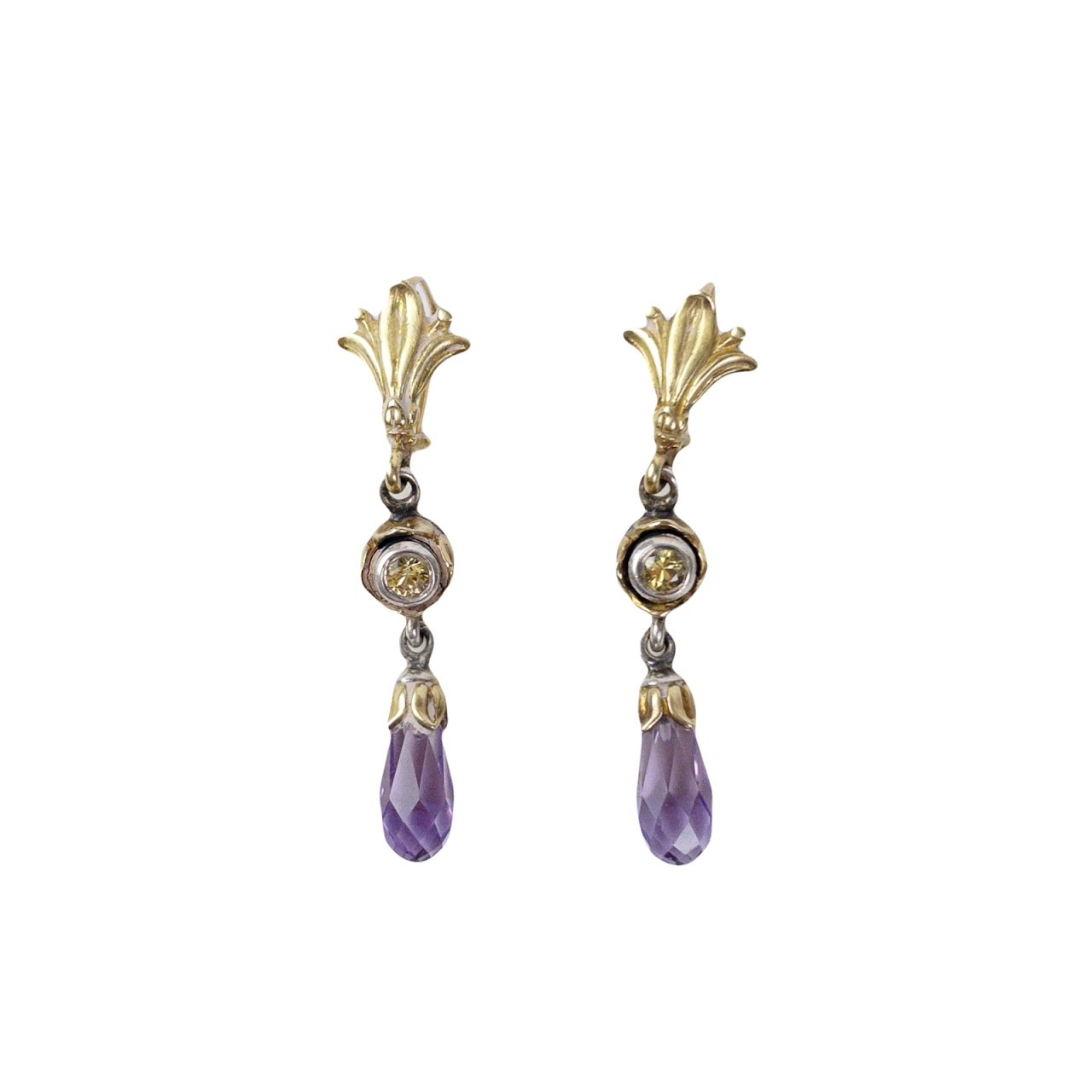 Sterling Silver & 18K Gold Purple Drop Earrings