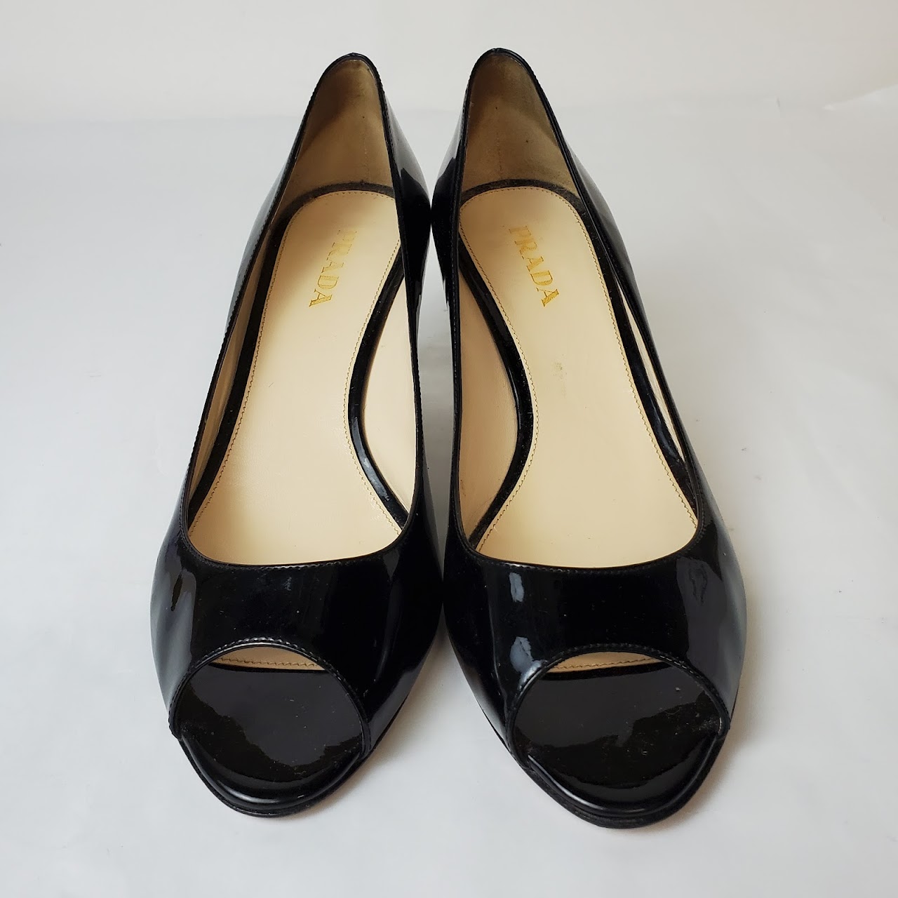 Prada Patent Leather Peep Toe Pumps