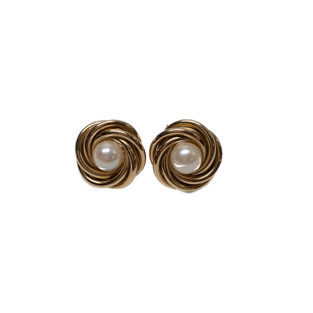 14K Gold & Pearl Swirl Earrings