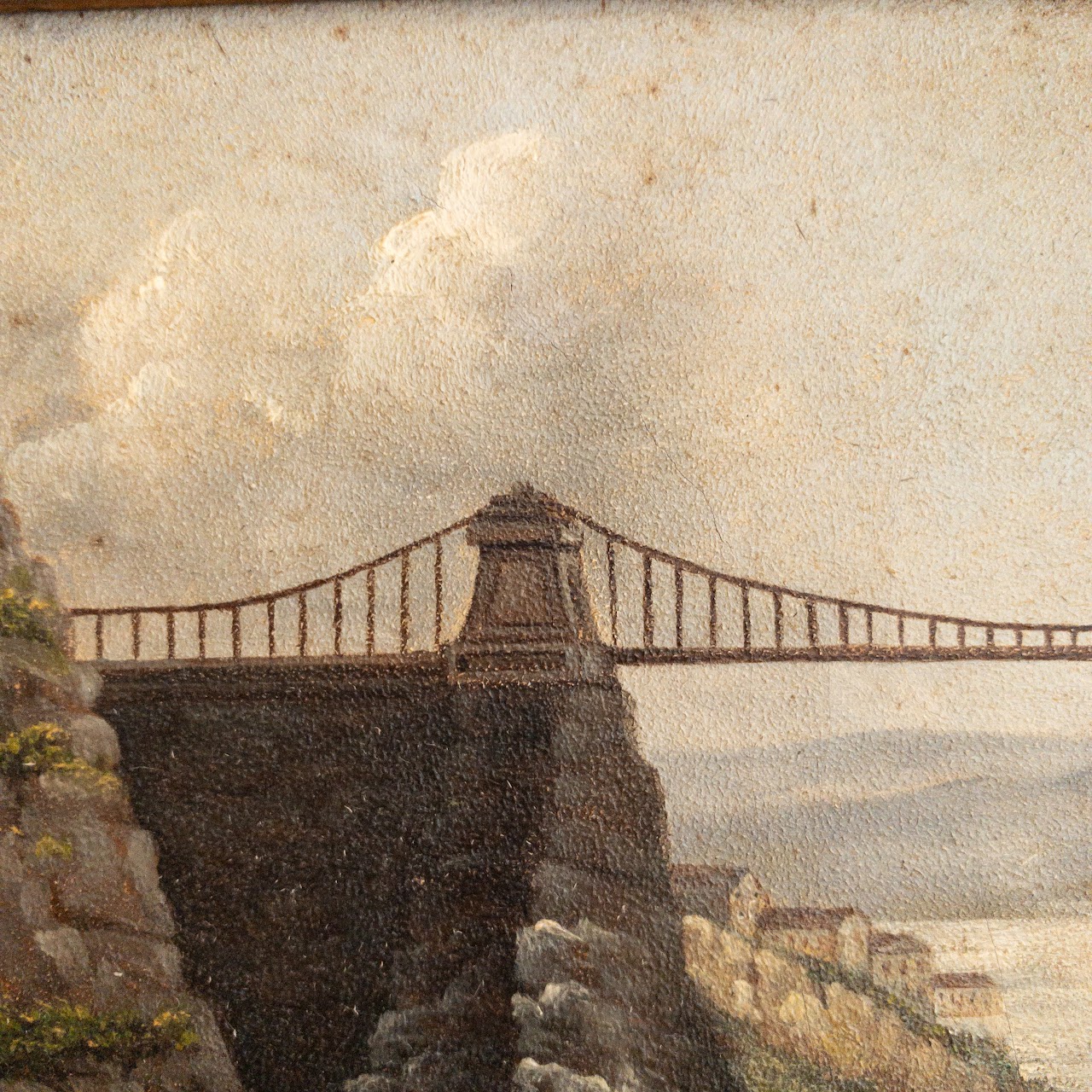 'Intended Suspension Bridge Over the Avon' 1881 Oil Painting