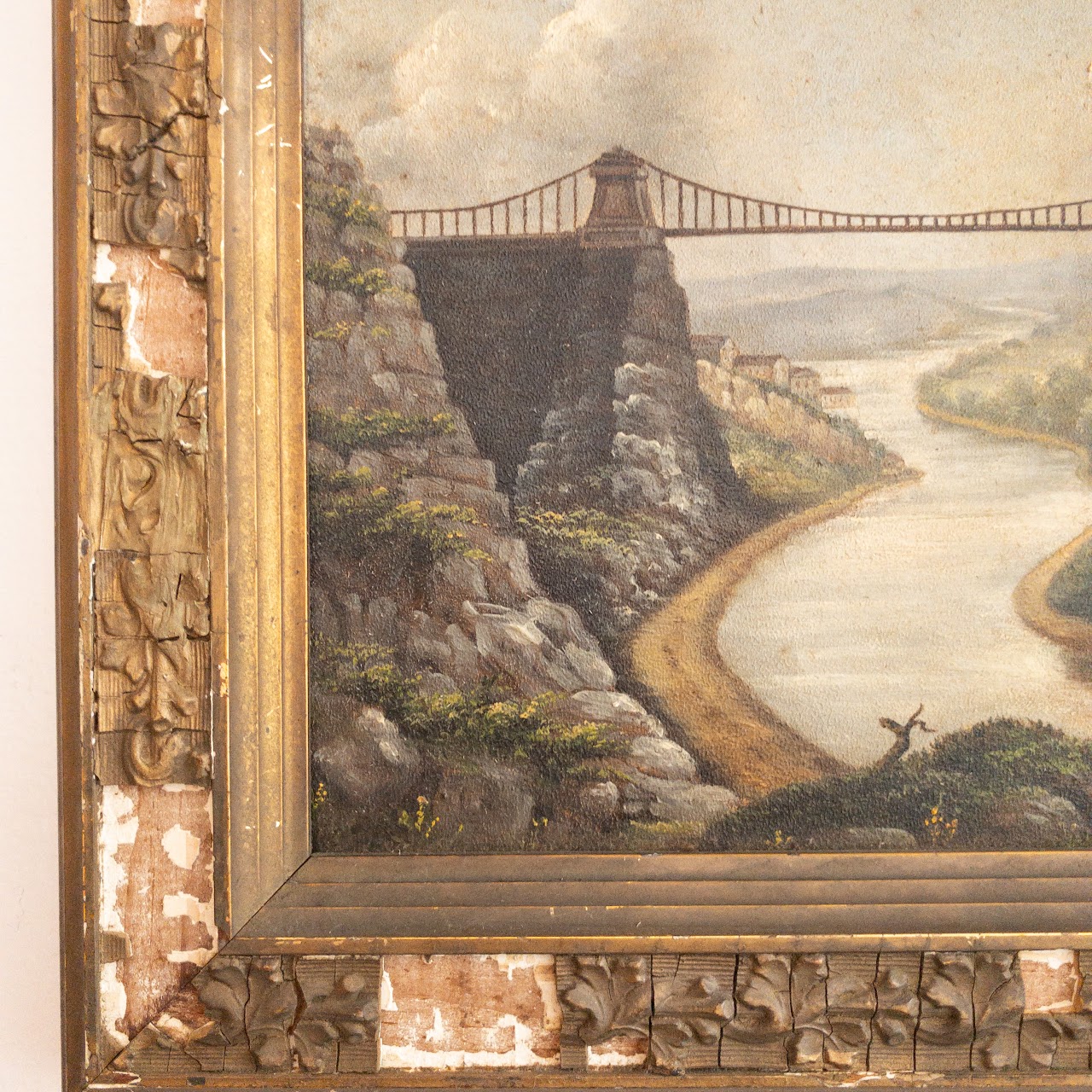 'Intended Suspension Bridge Over the Avon' 1881 Oil Painting