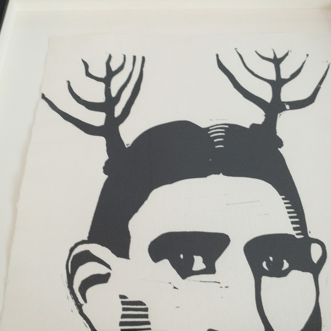 Franz Kafka with Antlers Linocut on Paper