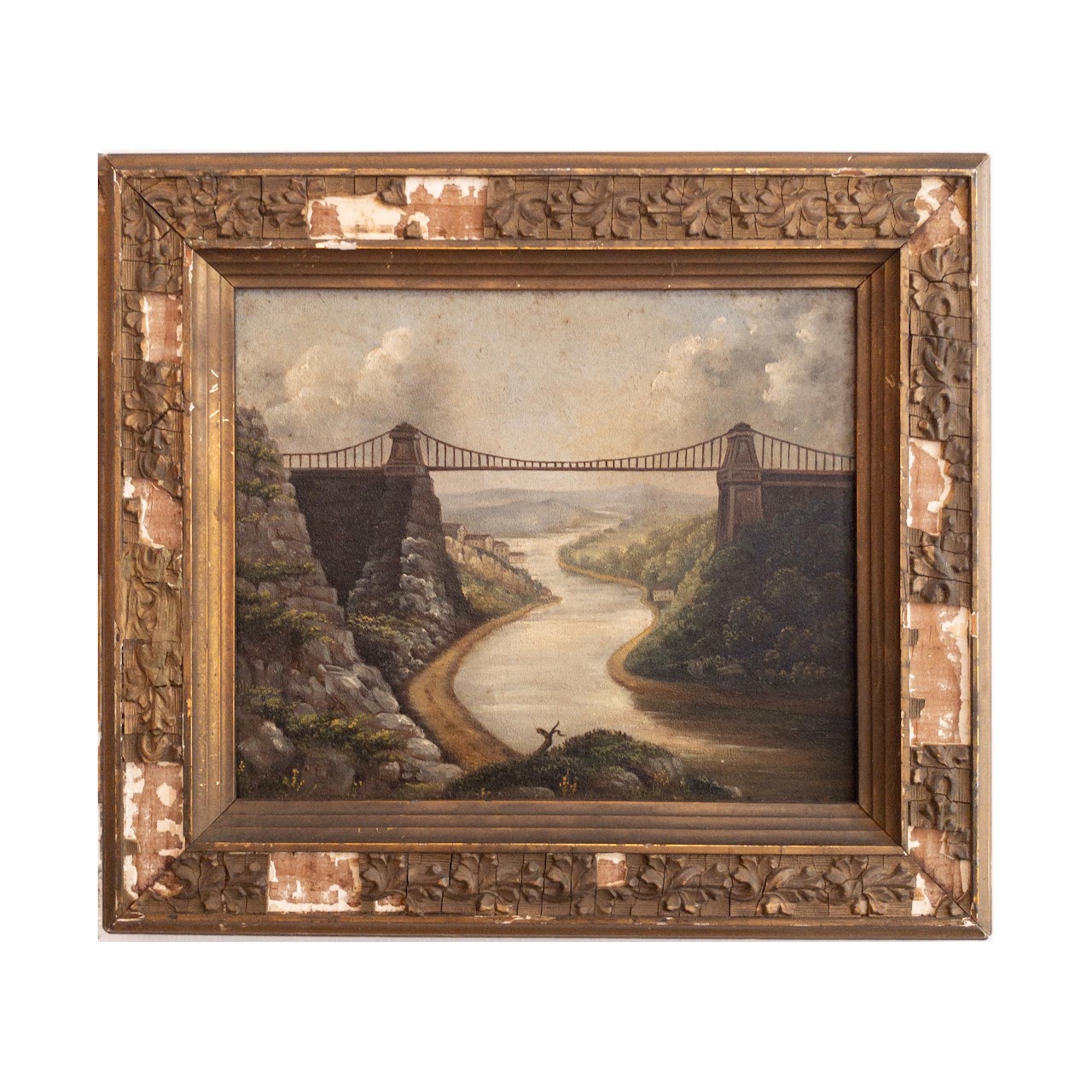 'Intended Suspension Bridge Over the Avon' 1881 Oil Painting