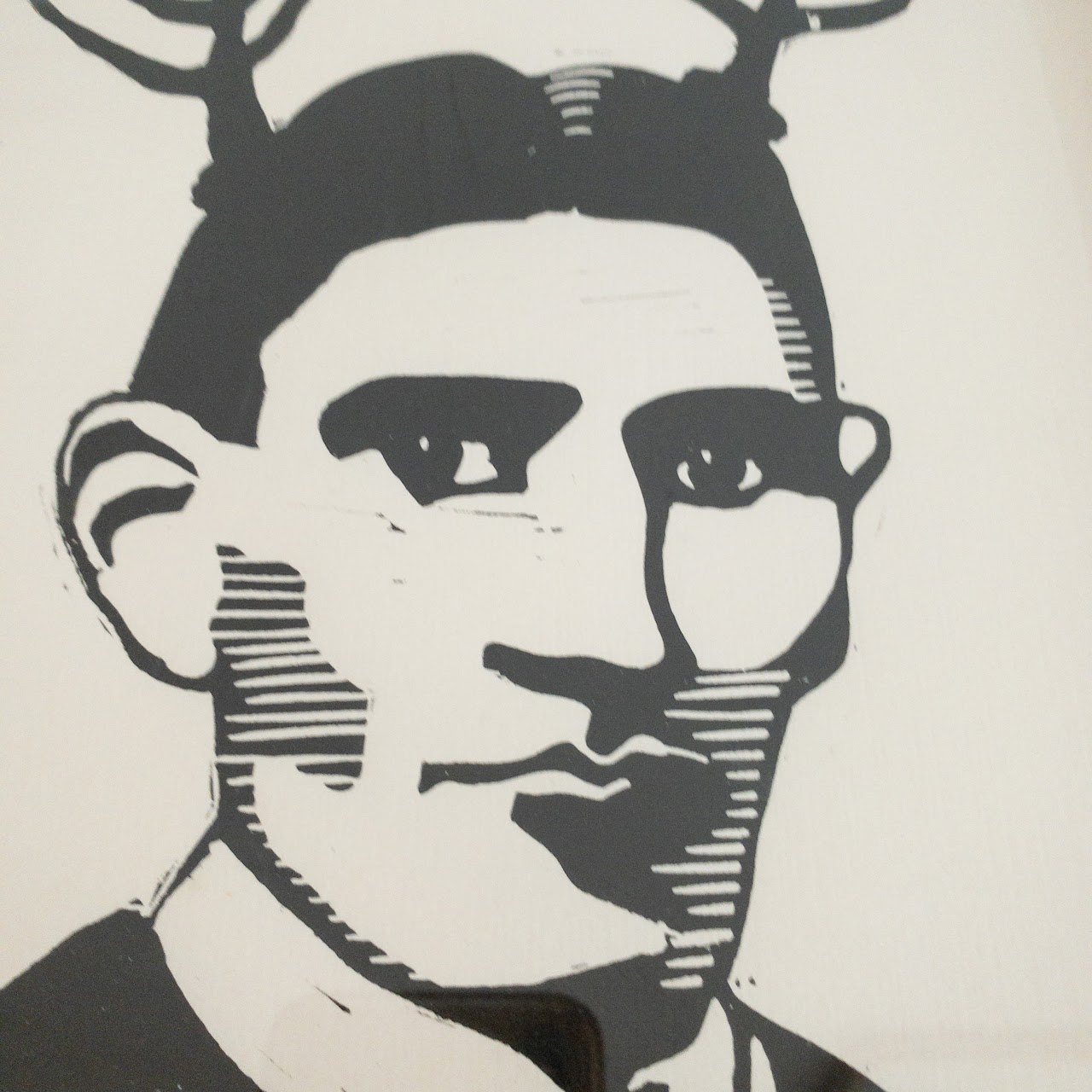 Franz Kafka with Antlers Linocut on Paper