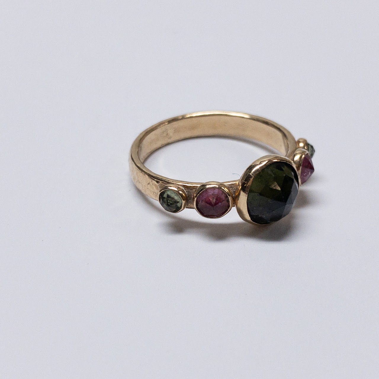 9K Gold Peridot & Pink Stone Ring