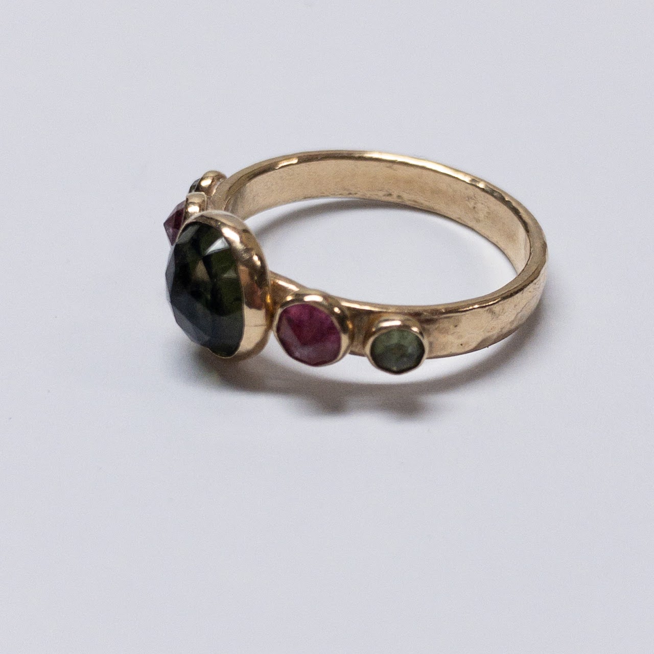 9K Gold Peridot & Pink Stone Ring