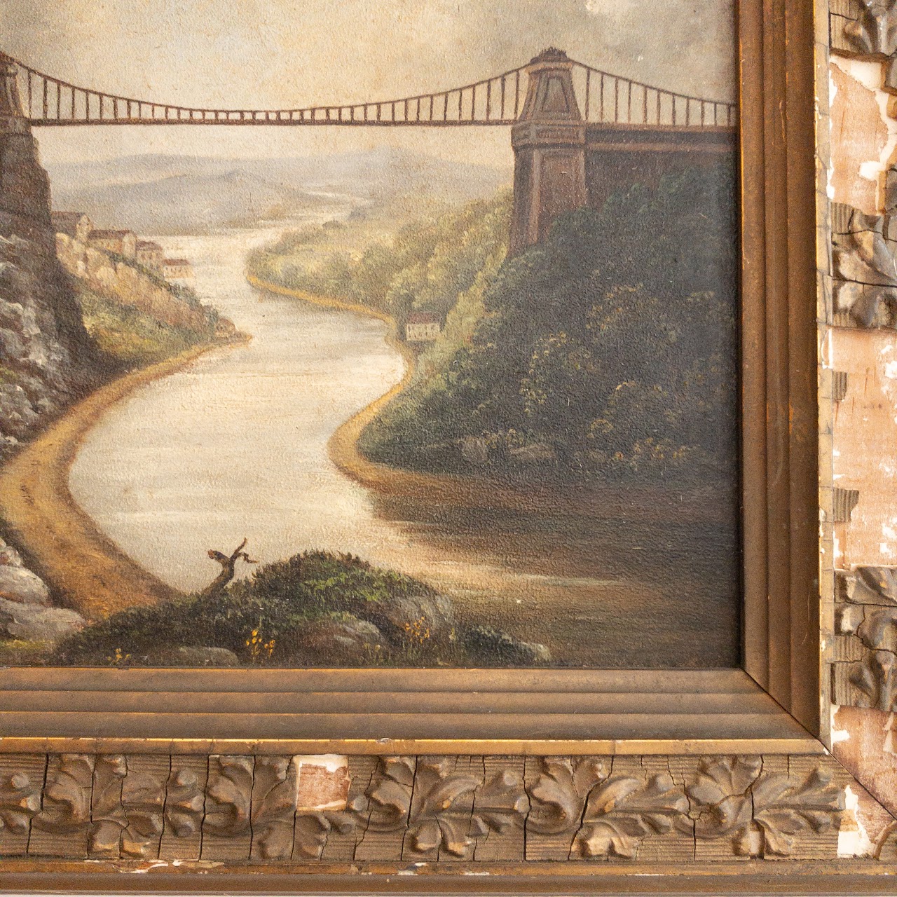 'Intended Suspension Bridge Over the Avon' 1881 Oil Painting