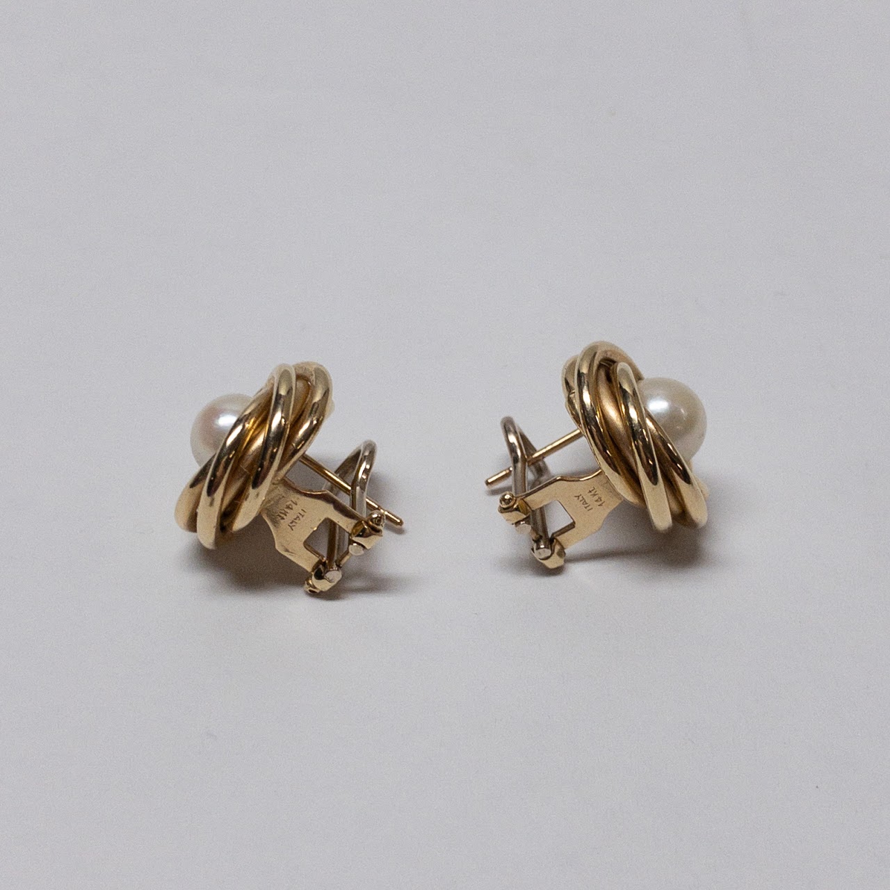 14K Gold & Pearl Swirl Earrings