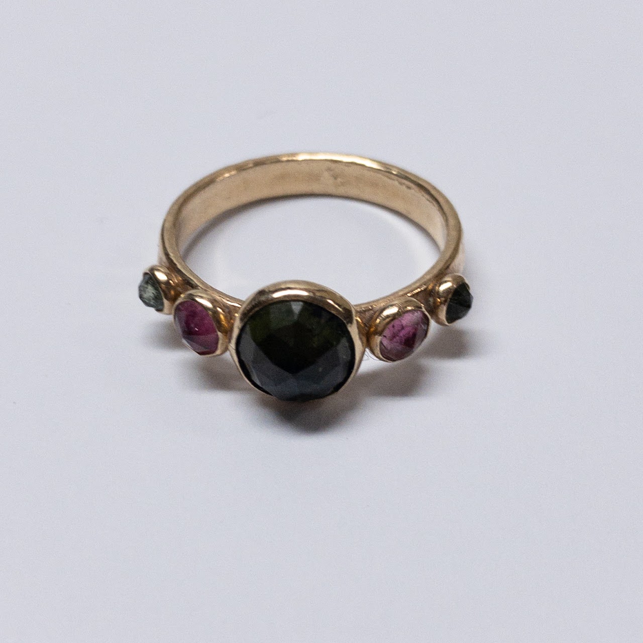 9K Gold Peridot & Pink Stone Ring