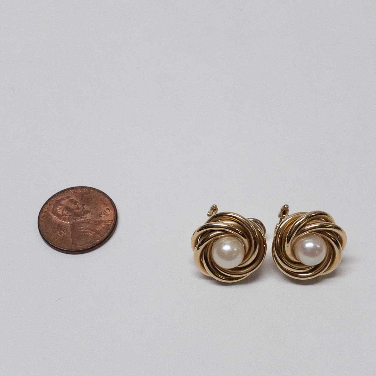 14K Gold & Pearl Swirl Earrings