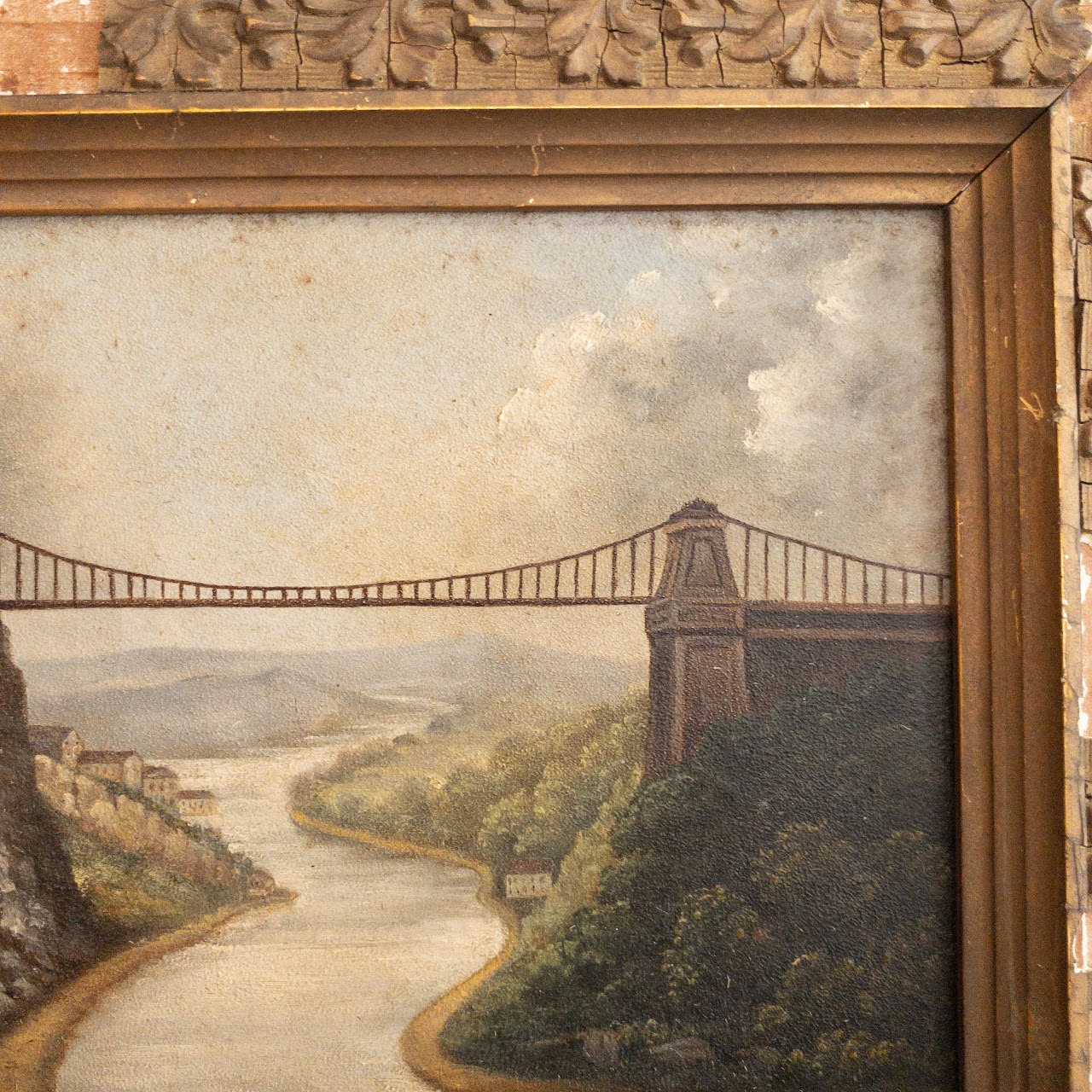 'Intended Suspension Bridge Over the Avon' 1881 Oil Painting