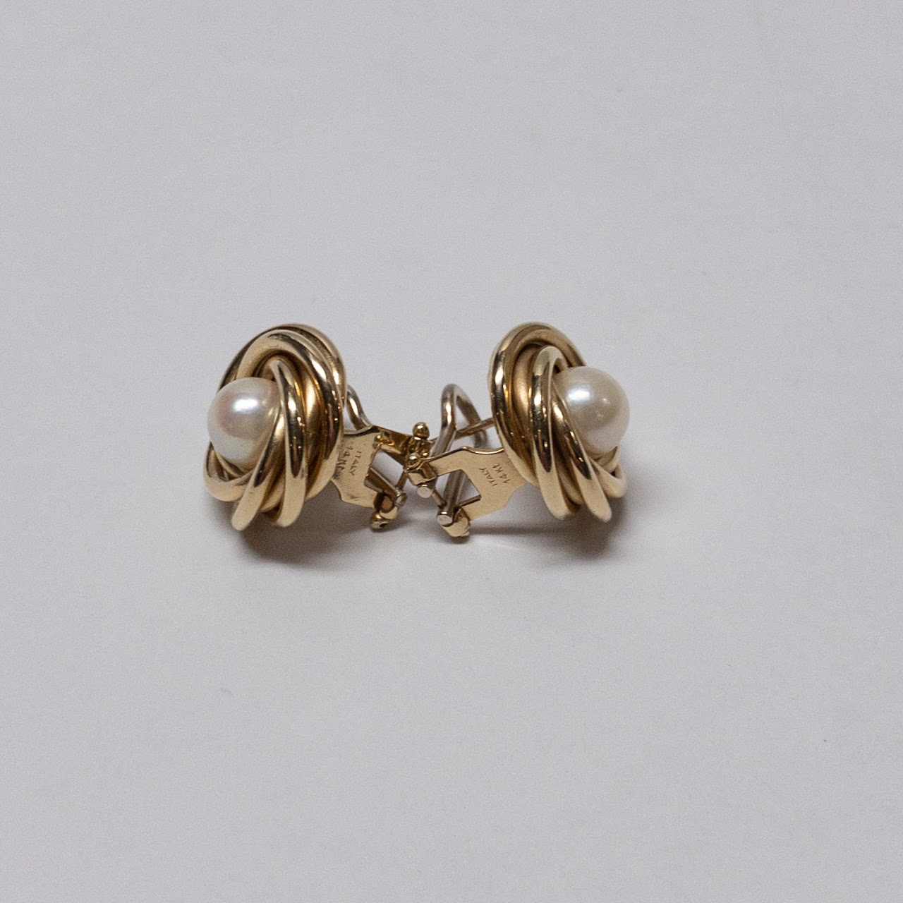 14K Gold & Pearl Swirl Earrings