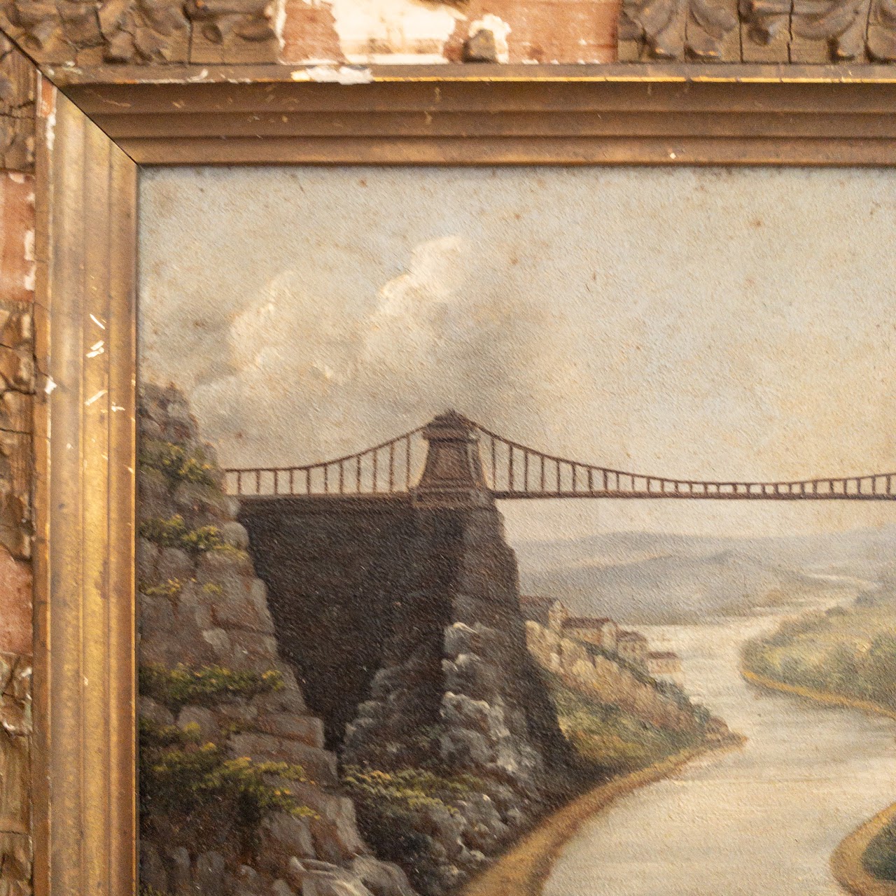 'Intended Suspension Bridge Over the Avon' 1881 Oil Painting