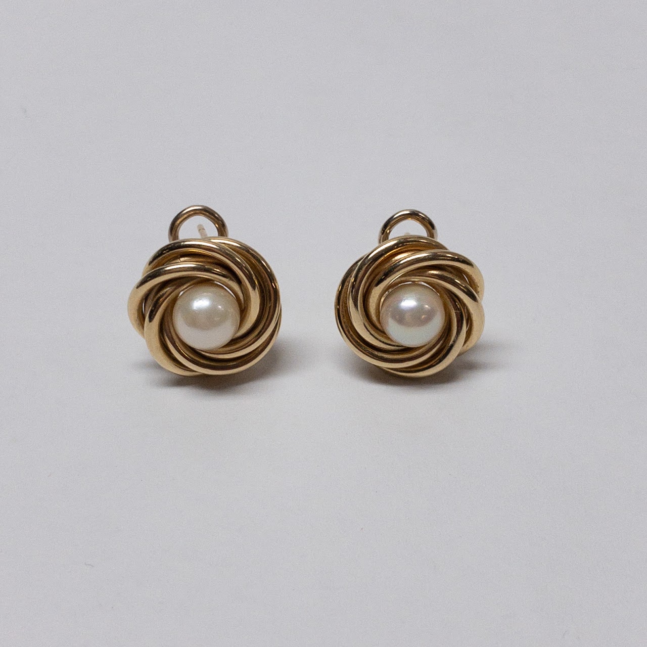 14K Gold & Pearl Swirl Earrings