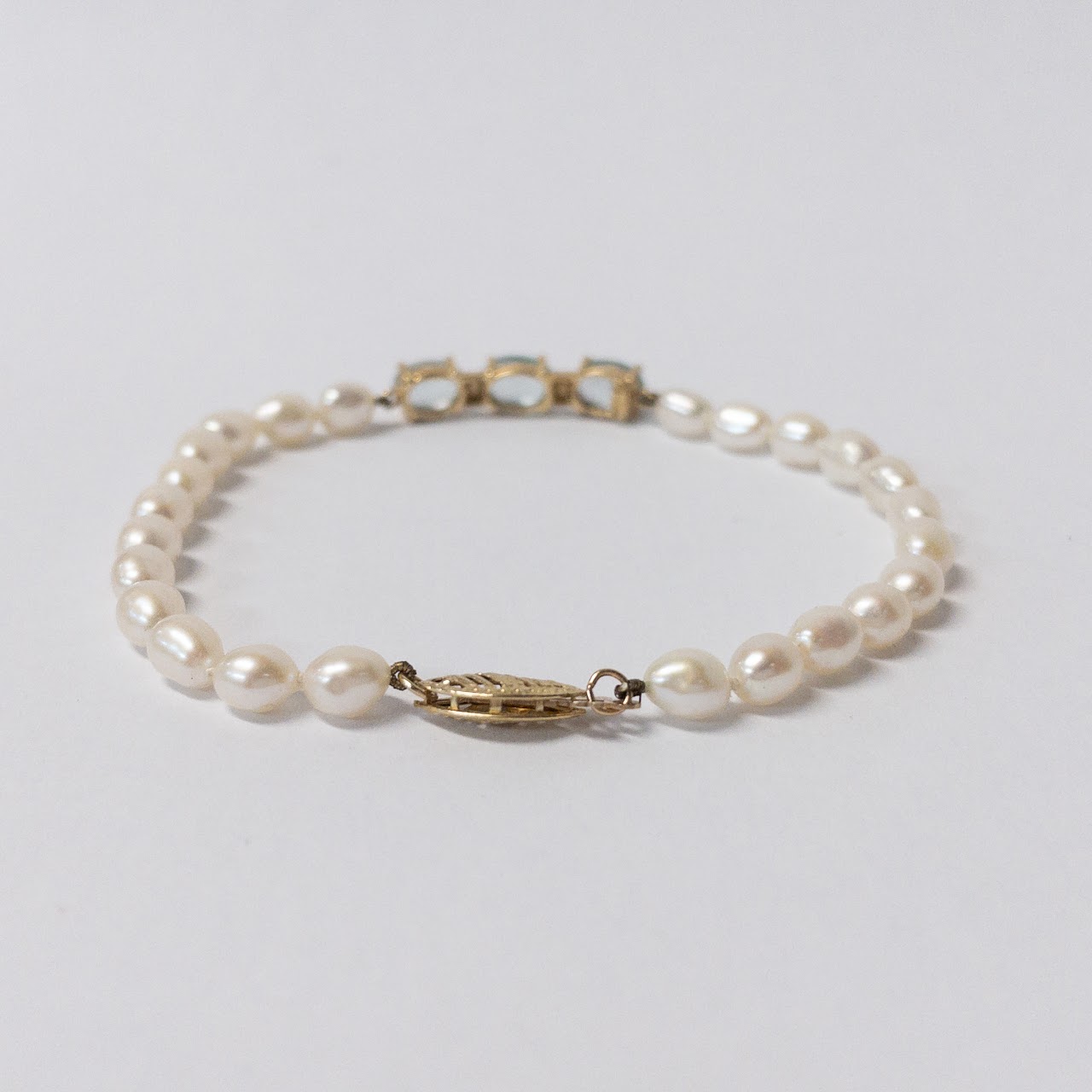 14K Gold Pearl & Blue Stone Bracelet