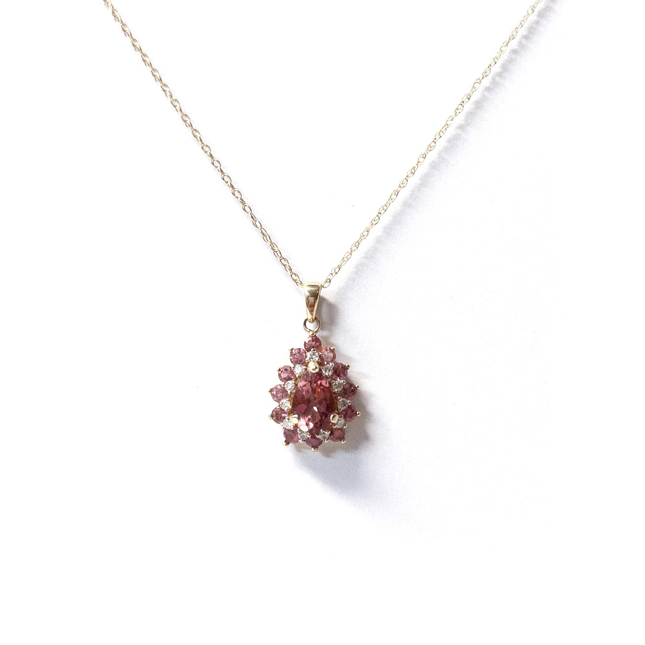 14K Gold Diamond & Pink Stone Pendant