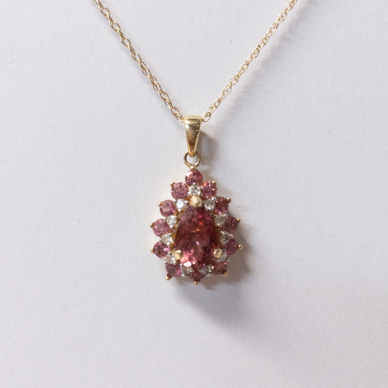 14K Gold Diamond & Pink Stone Pendant