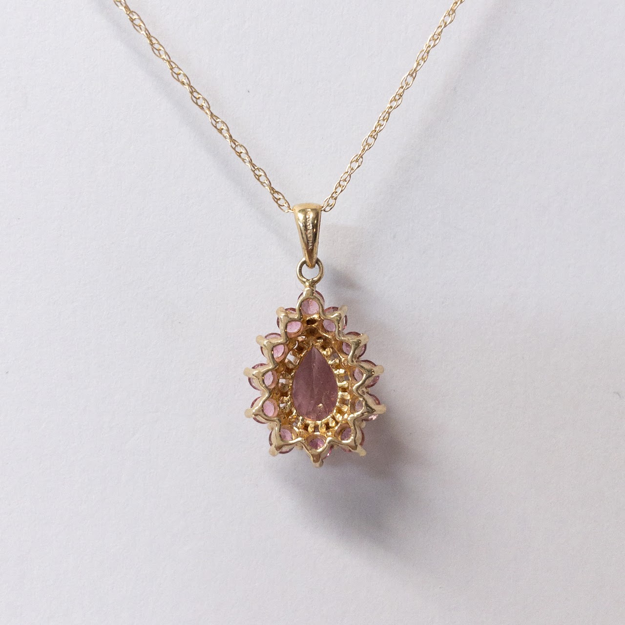 14K Gold Diamond & Pink Stone Pendant