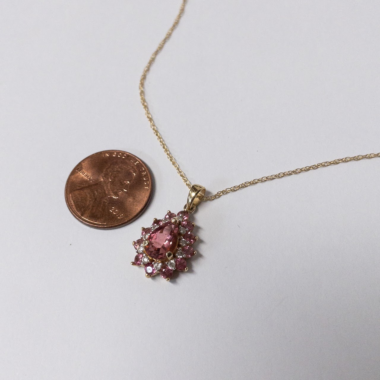 14K Gold Diamond & Pink Stone Pendant