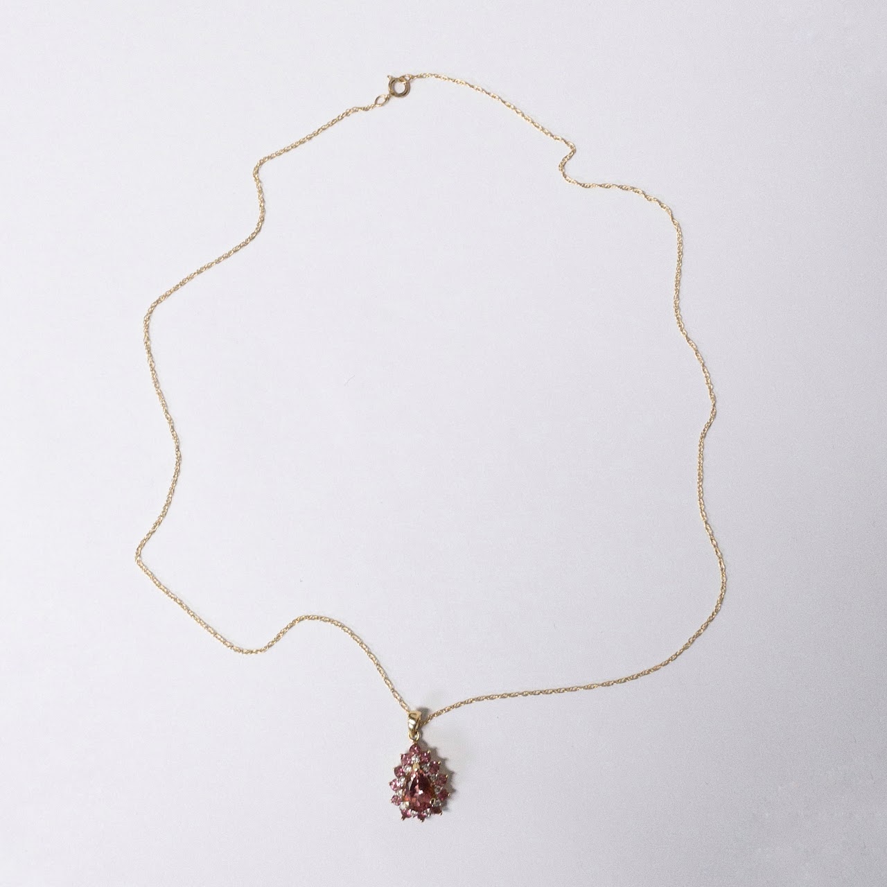 14K Gold Diamond & Pink Stone Pendant