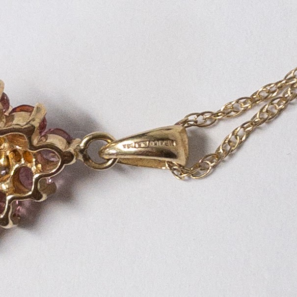 14K Gold Diamond & Pink Stone Pendant