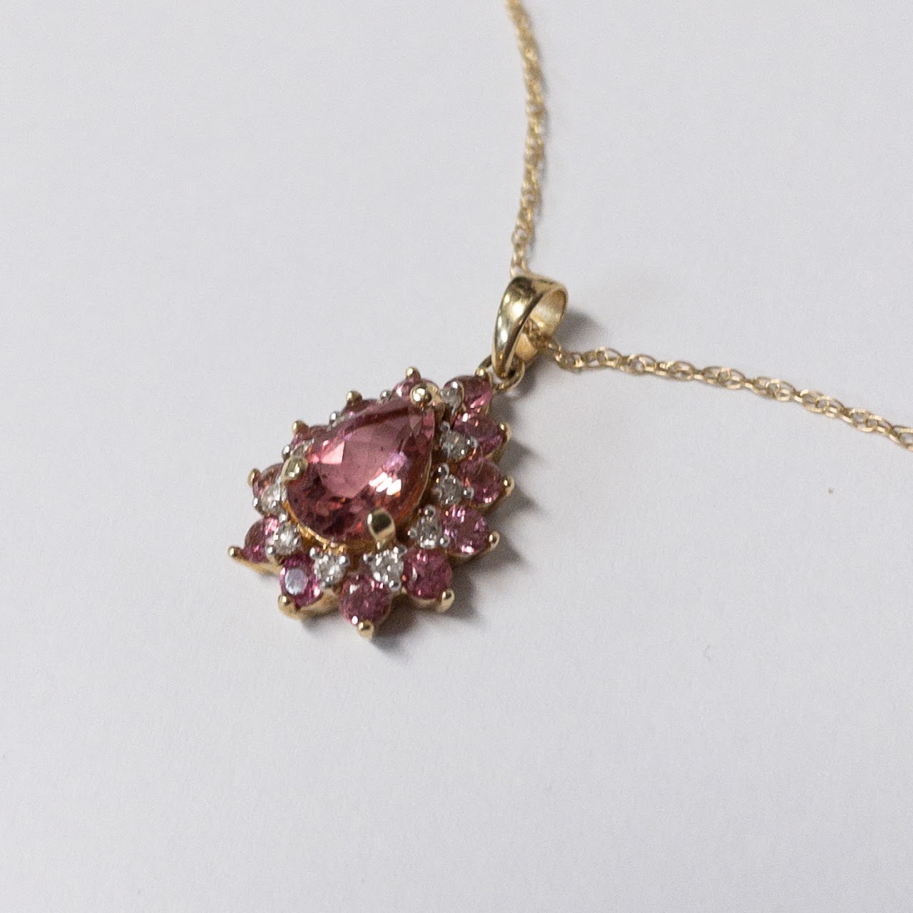 14K Gold Diamond & Pink Stone Pendant