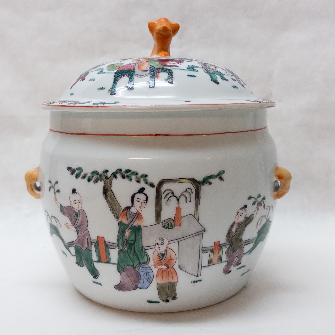 Chinese Hand-Painted Porcelain Lidded Jar