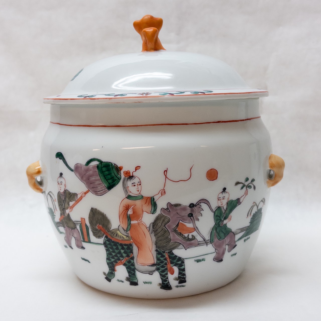 Chinese Hand-Painted Porcelain Lidded Jar