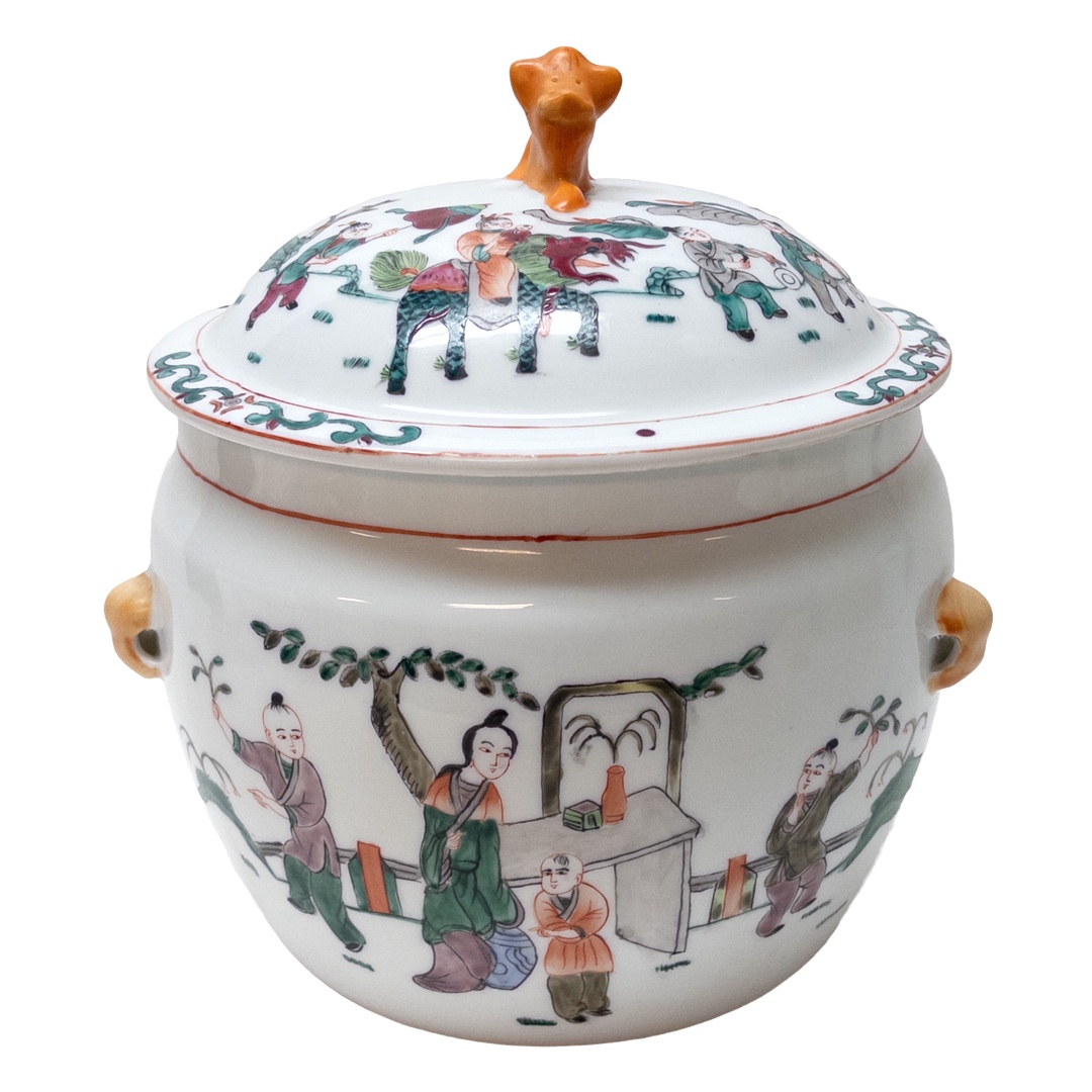 Chinese Hand-Painted Porcelain Lidded Jar