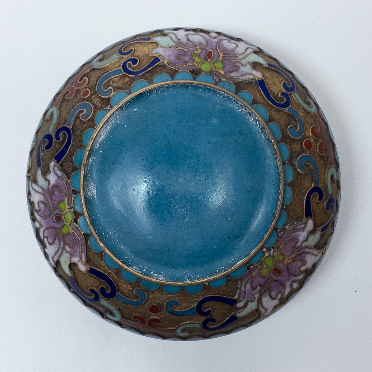 Lidded Chinese Cloisonné Champlevé Enamel Domed Trinket Box