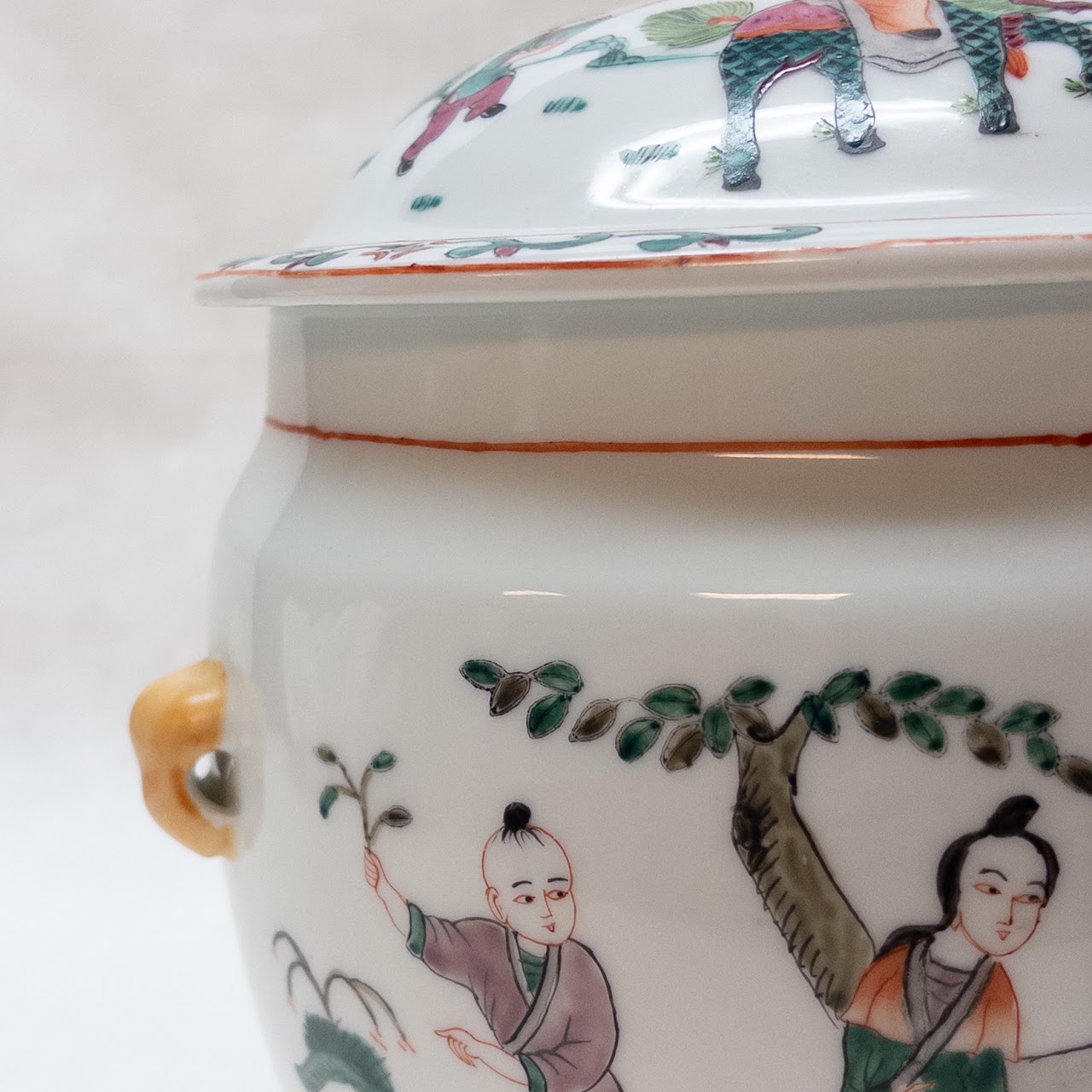 Chinese Hand-Painted Porcelain Lidded Jar