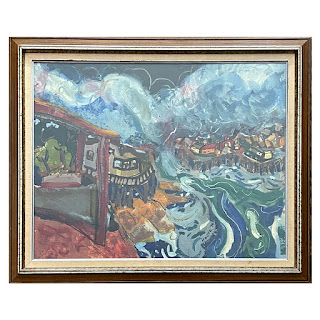 Holtz Signed River Landscape Gouache Painting, 1976